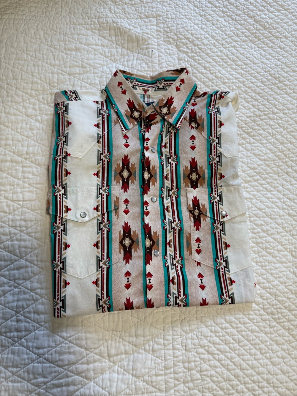 Wrangler Cream Shirt with Turquoise & Rust Navajo Print